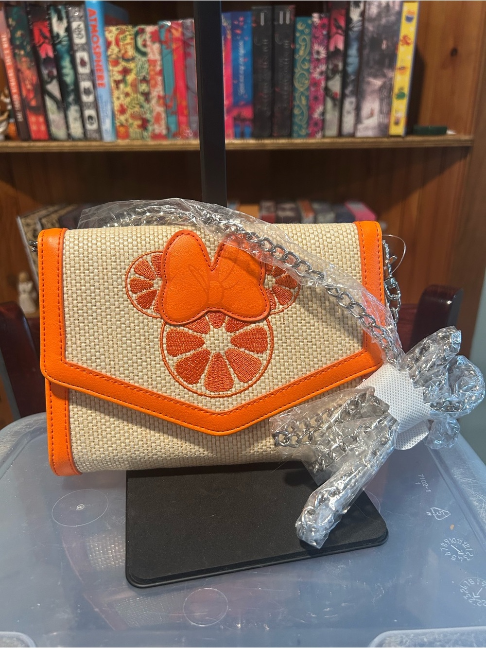 NEW Disney Minnie Mouse  Straw Crossbody with Orange Trim and Bow